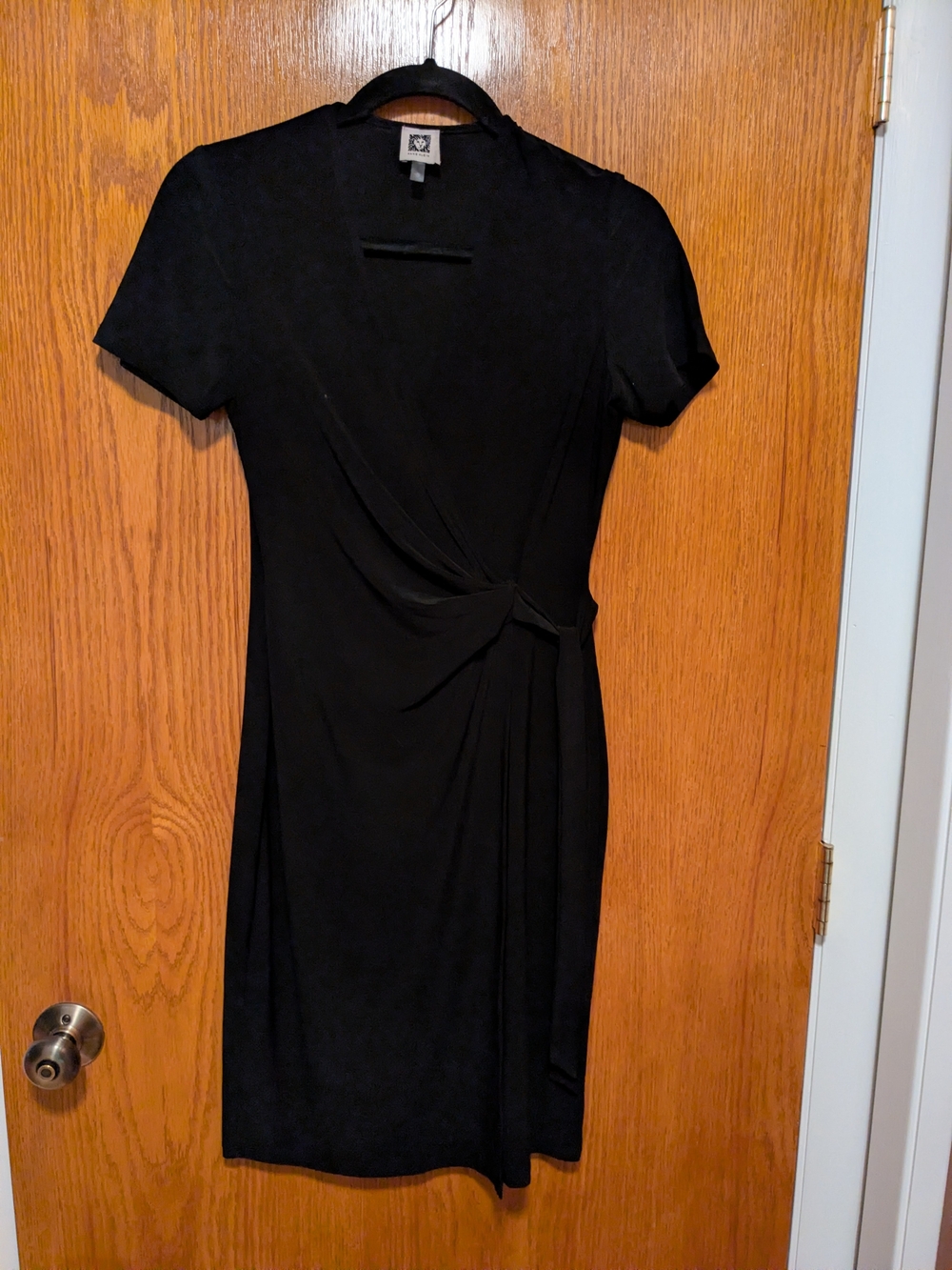 Anne Klein Black Short-Sleeve Black Wrap Dress